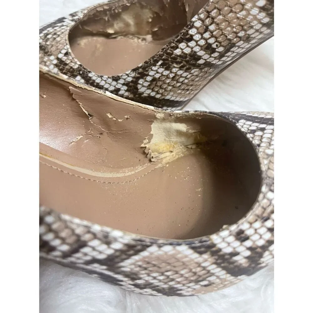 White House Black Market Neutral snakeskin print slip on heels Pointed toe SZ9.5